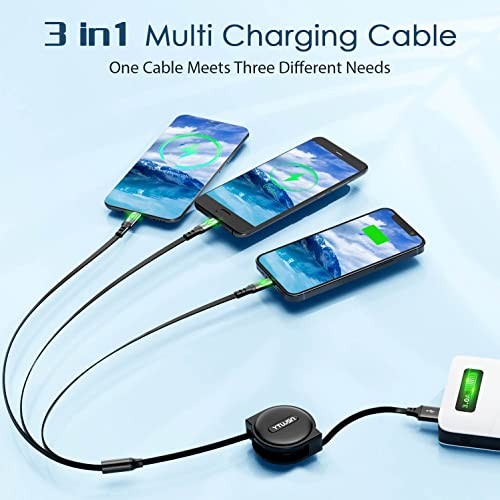 Coiled Multi Charging Cable 3A, 2Pack Retractable Lightning Cable, Multi Black