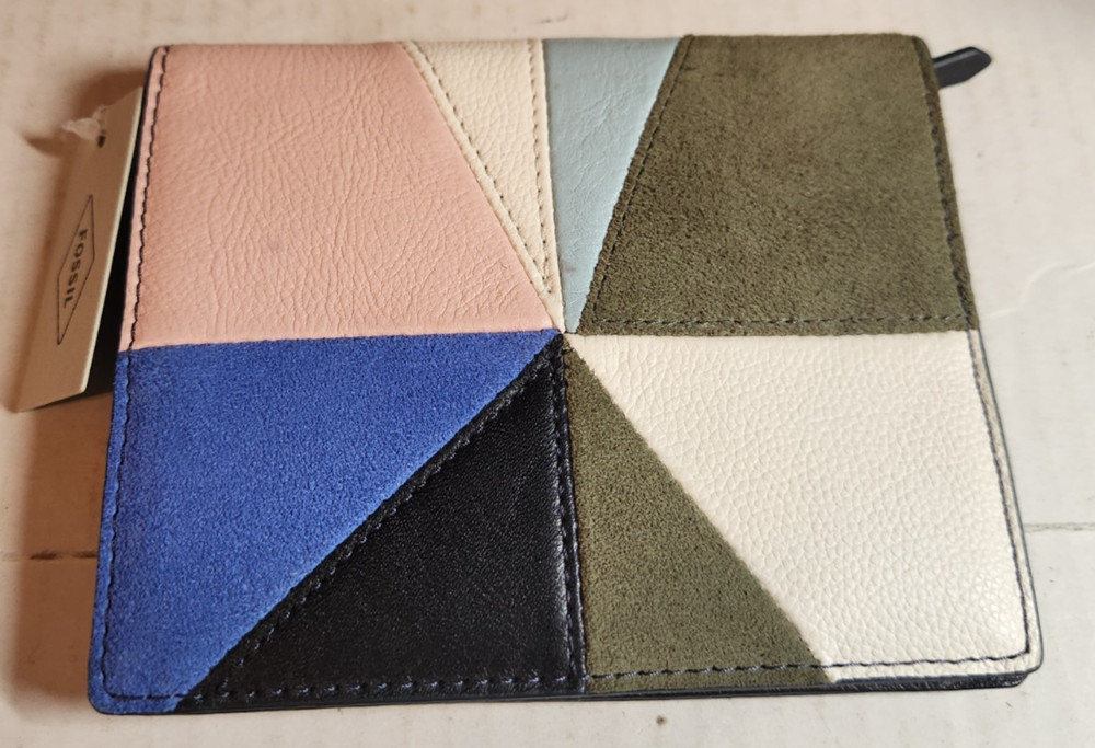 Fossil RFID Protected Passport Wallet Light Patchwork Design New
