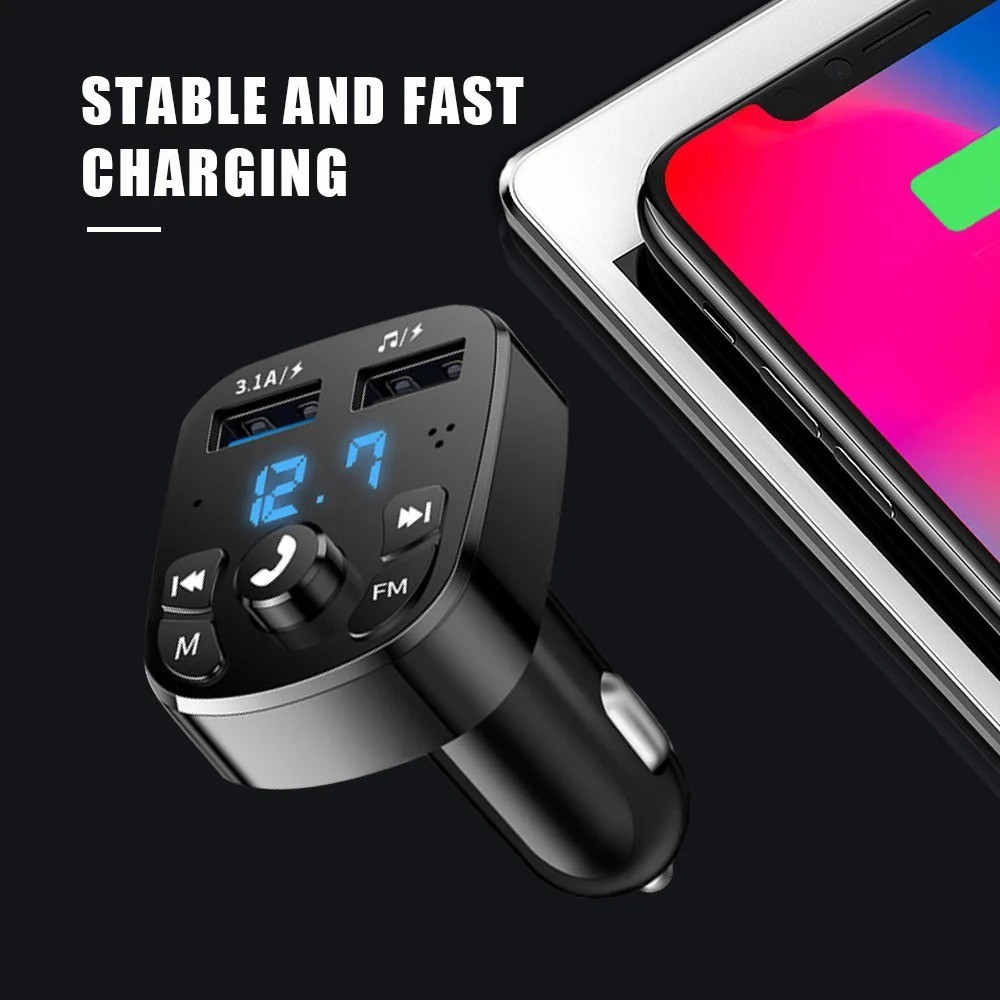 Bluetooth 5.0 Car Wireless FM Transmitter Adapter 2USB PD Charger AUX Hands-Free