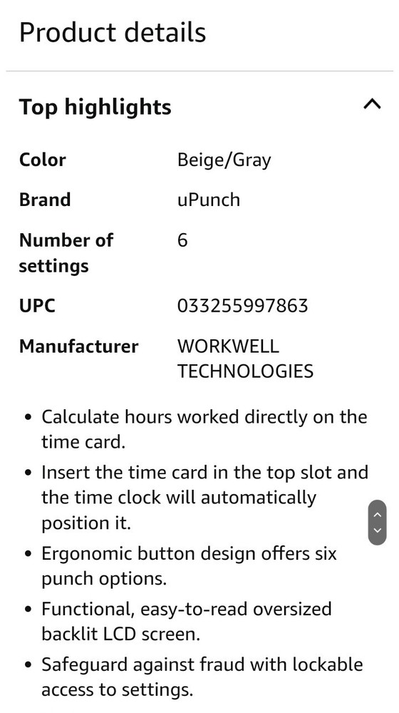 uPunch Hn2500 Electronic Calculating Time Clock Bundle, LCD Display, Beige/Gray