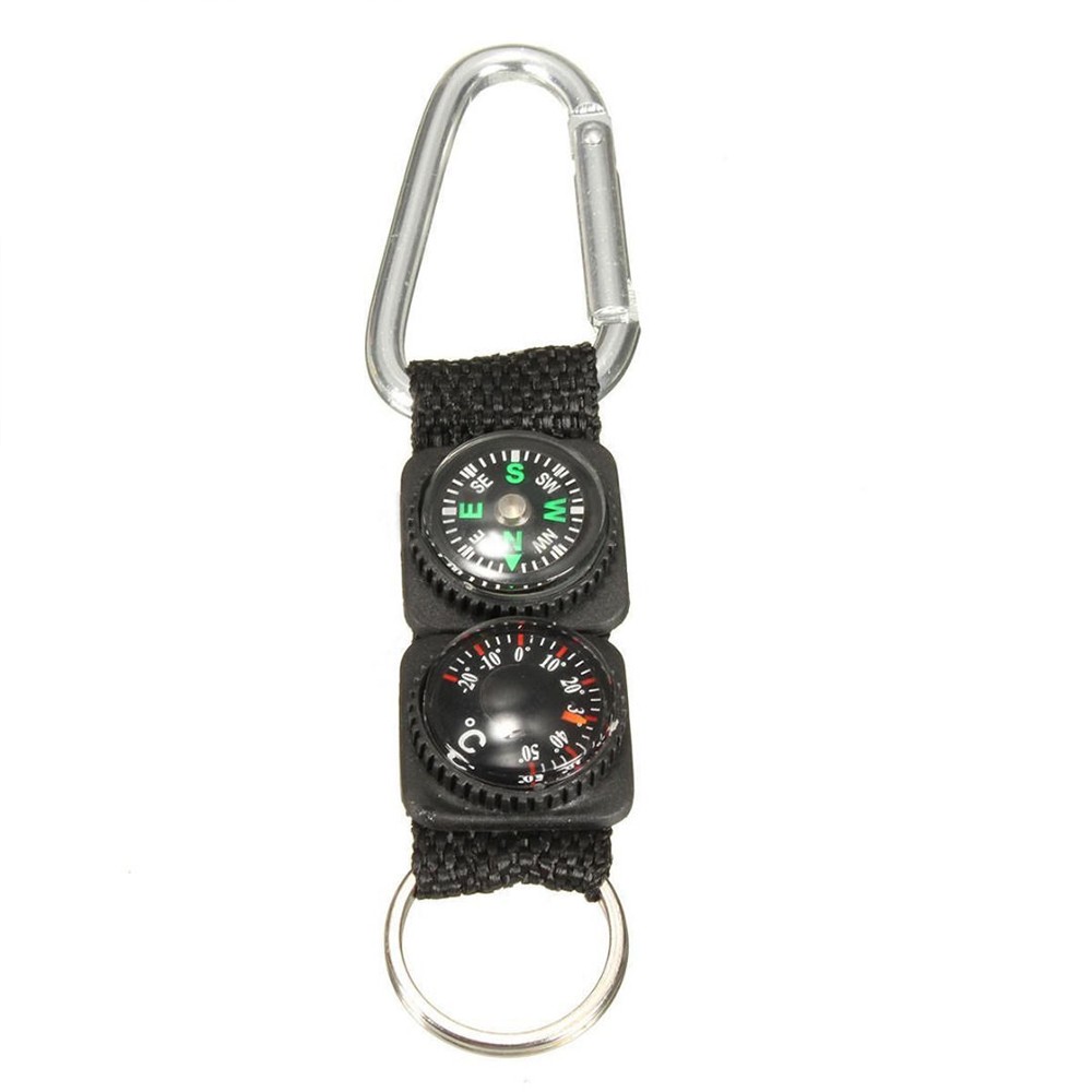 3PCS Multifunction Camping Carabiner Compass Thermometer Keychain Survival Tools