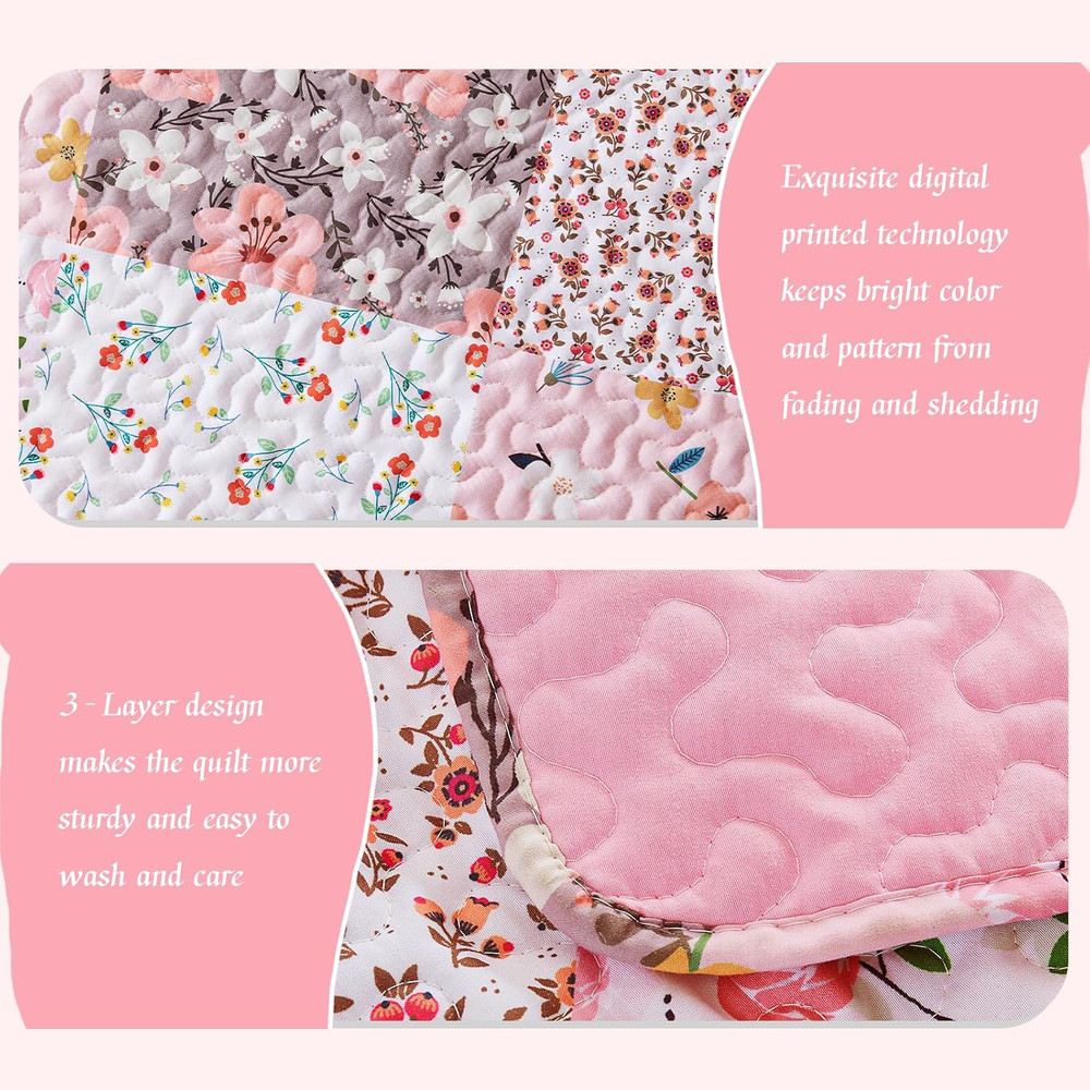 Patchwork Quilt King Size, Extra Soft Boho Floral Bedspreads for Bed Reversible