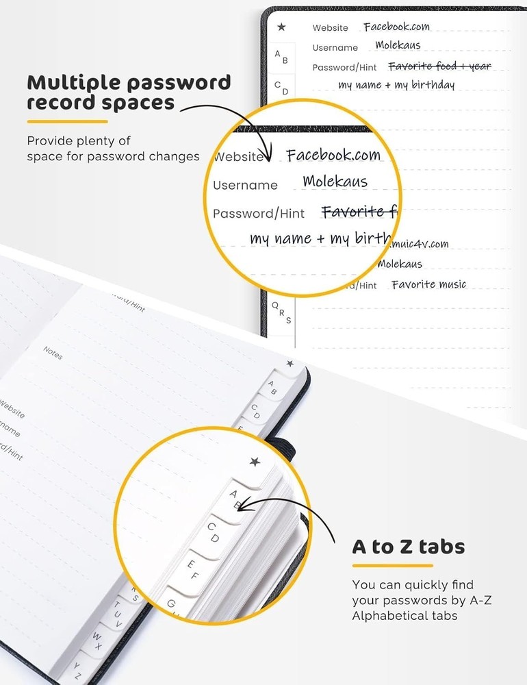Share Password Book with Alphabetical Tabs Small Password Keeper with Extra Pass