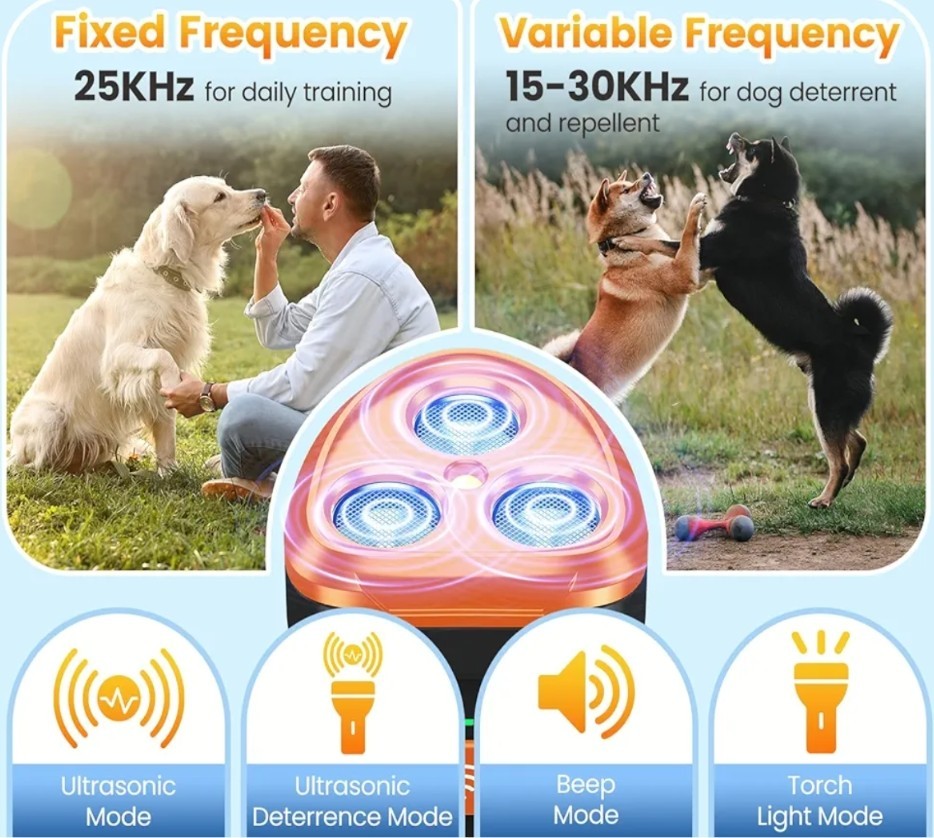 Ultrasonic Anti-Dog Bark Deterrent Device Stop Barking Repeller 4 Mode with LED