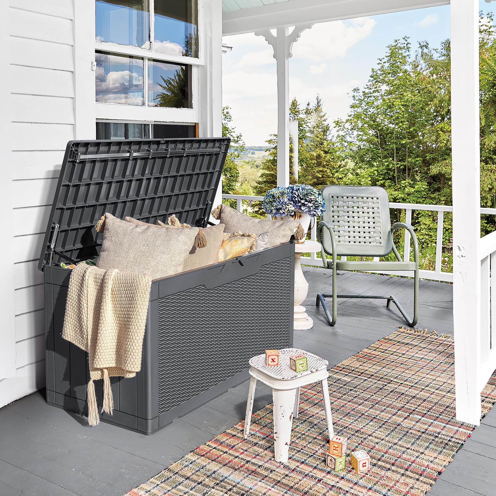 97 Gallon Deck Box, Waterproof Resin Outdoor Storage Box for Outside and Pati...