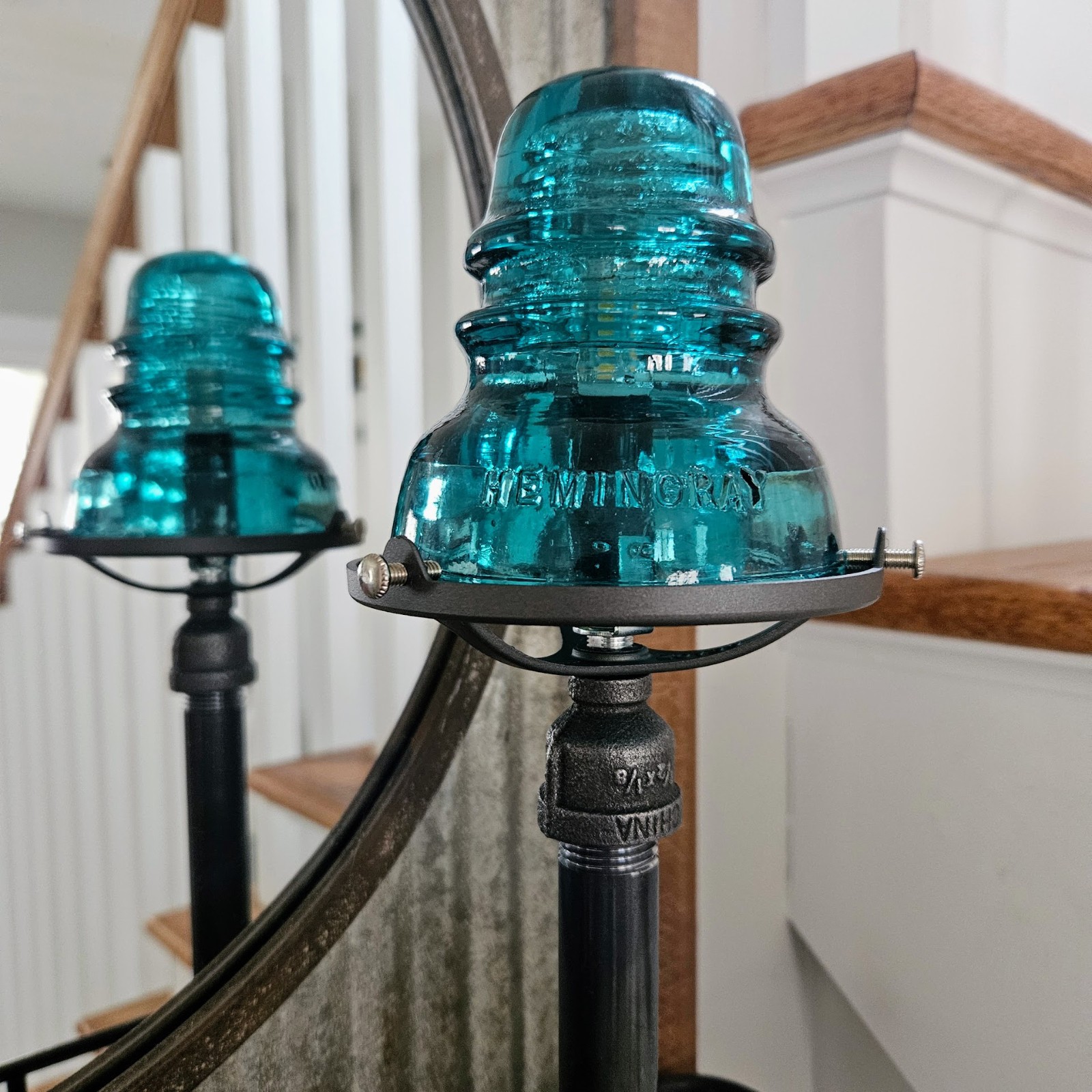 Glass Insulator and Industrial Pipe Table Lamp.  Steampunk Lamp.