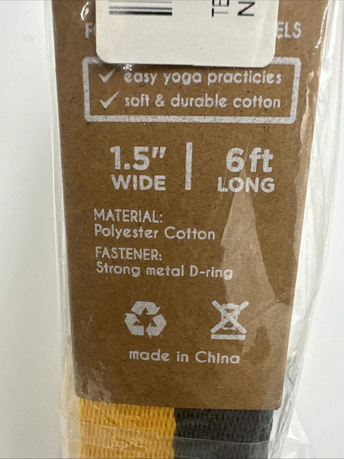 TECEUM Yoga Mat Strap Non Slip Pilates Stretch 1.5” wide 6 Ft Long Yellow Gray