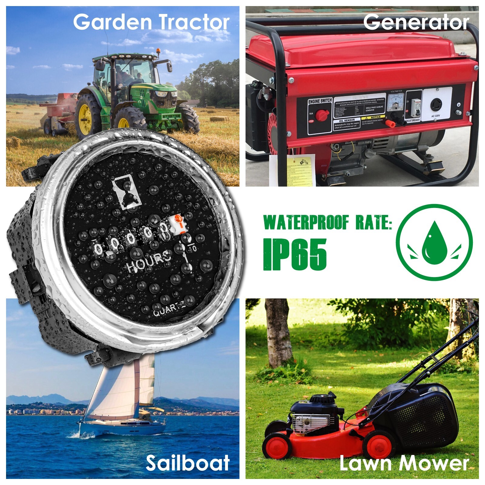 Yooreal 6V - 80V Round Hour Meter For Marine Boat Tractor Engine Waterproof