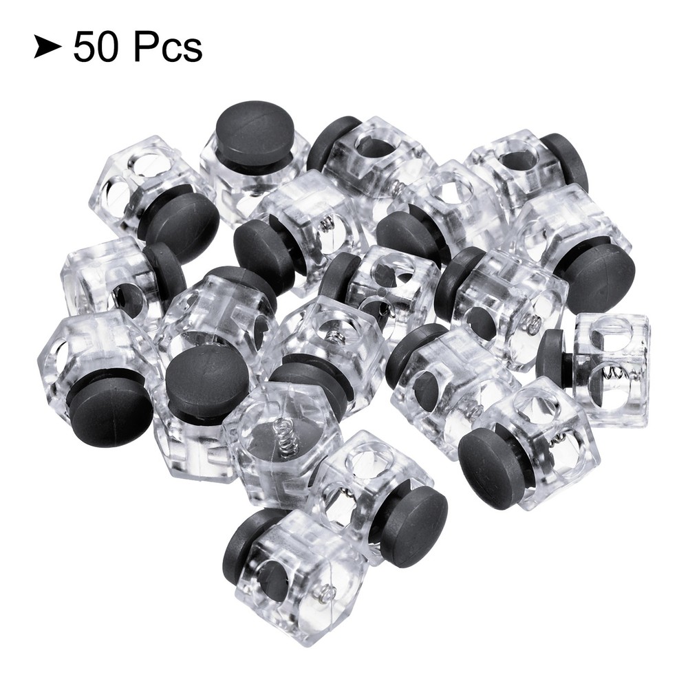 Cord Locks, 50 Pack Hexagonal Spring Toggle Stopper, Clear Black