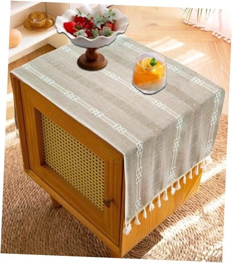 Bedside Tablecloth for Nightstand Tassel 35.4" x 15.7" (Rectangular) Coffee