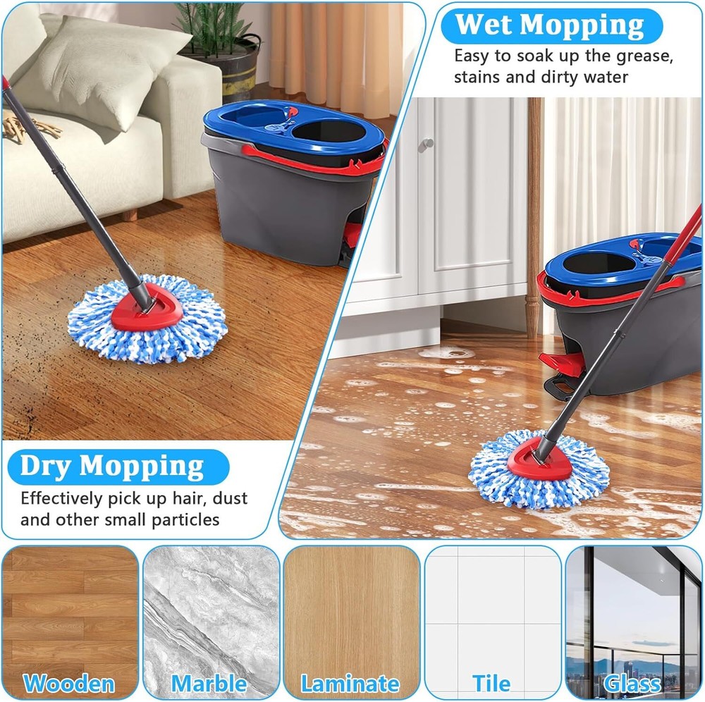 4x Replacement Microfiber Mop Head Wring Refill For O-Cedar RinseClean Spin Mop