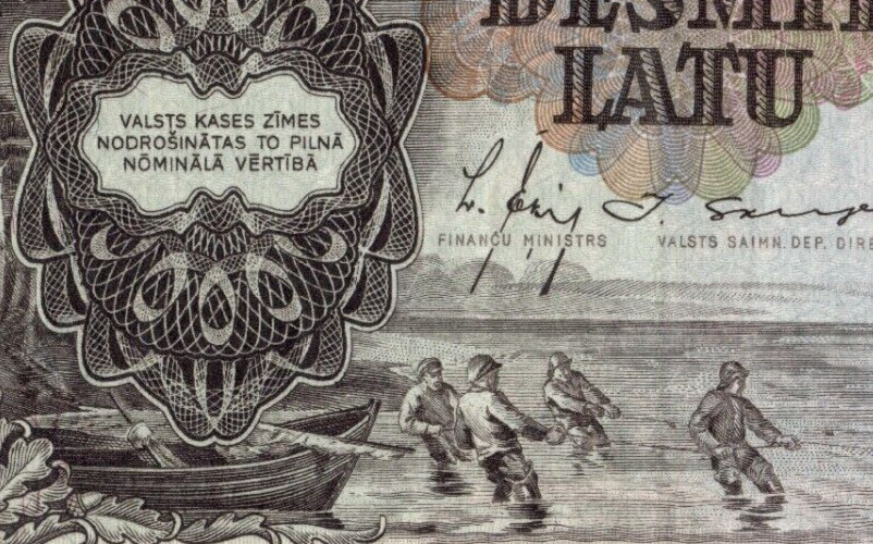 LATVIA LETTLAND 10 latu P.29b 1938 XF FISHERMEN 5656