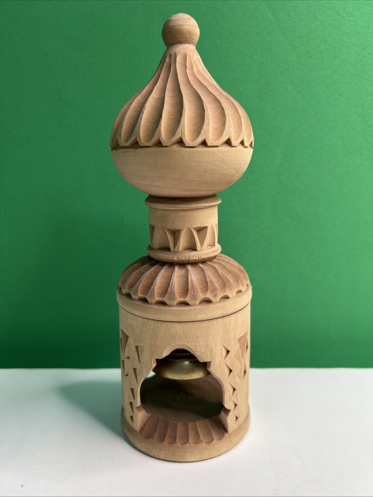 Vintage Hand Carved Wood Russian Bell Folk Art Souvenir 8.5 Inches