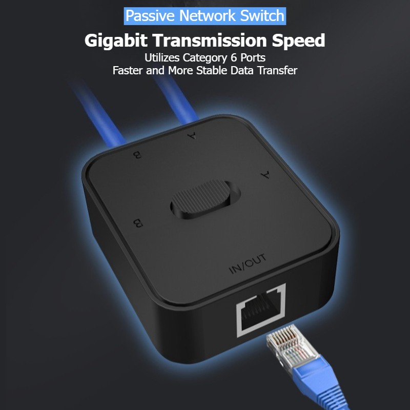 Gigabit Network Switch RJ45 2 Input 1 Output Black No Power Sharing Box