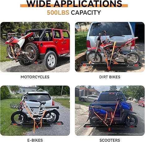 500 LBS Heavy Duty Motorcycle Hitch Carrier Universal Dirt Bike Rack with Ramp