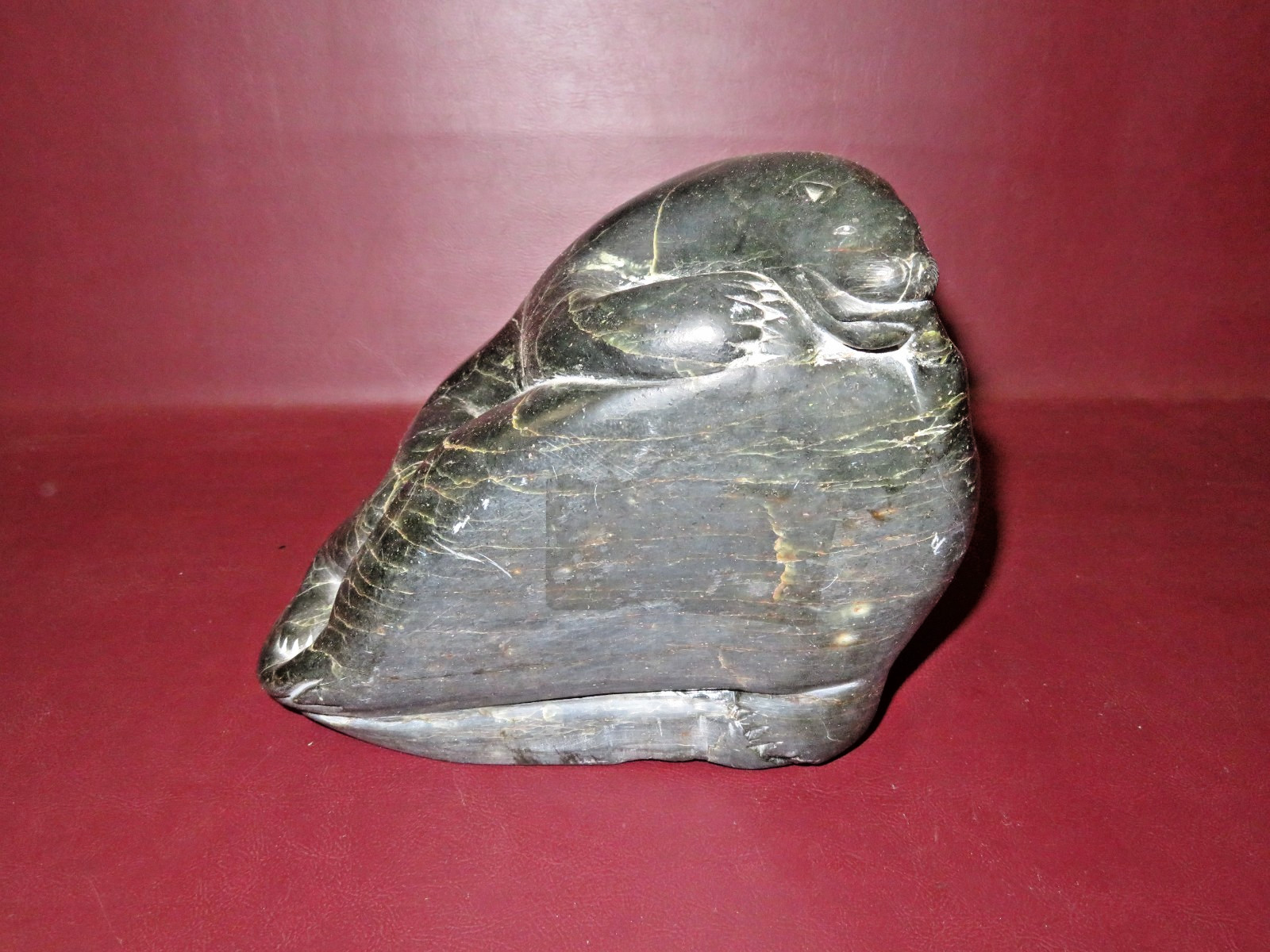 Vintage Canada Eskimo Art Inuit Hand Carved Soapstone Polar Bear Fish Sculpture
