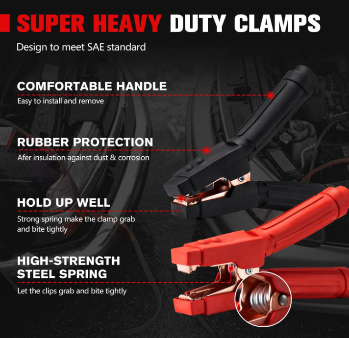 1 Gauge 30 FT Quick Connect Jumper Cables, 1000A Heavy Duty Booster Cables