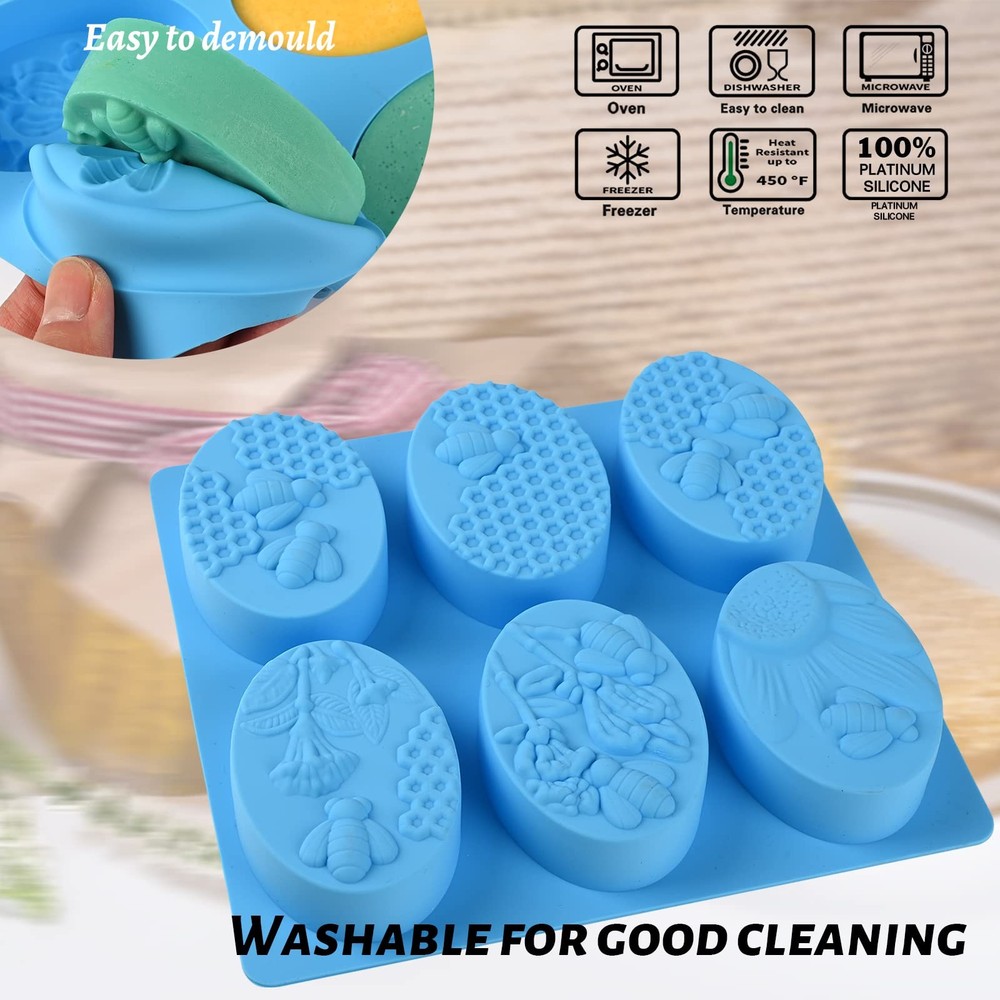 Sakolla 2 Pack Rectangular+Oval Honeycomb Bee Molds, Honeycomb/Purple & Blue