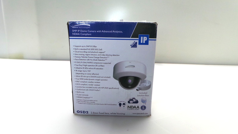 05D2 Speco Technologies 5MP IP Dome Camera - Advanced Analytics, NDAA - Open Box
