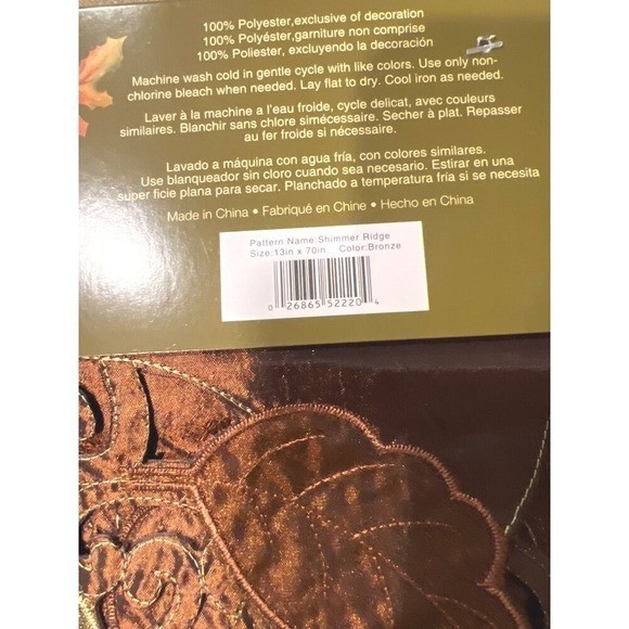 Table Runner 13x70 Bronze Polyester Shimmer Ridge Fall Leaves Pattern 2014