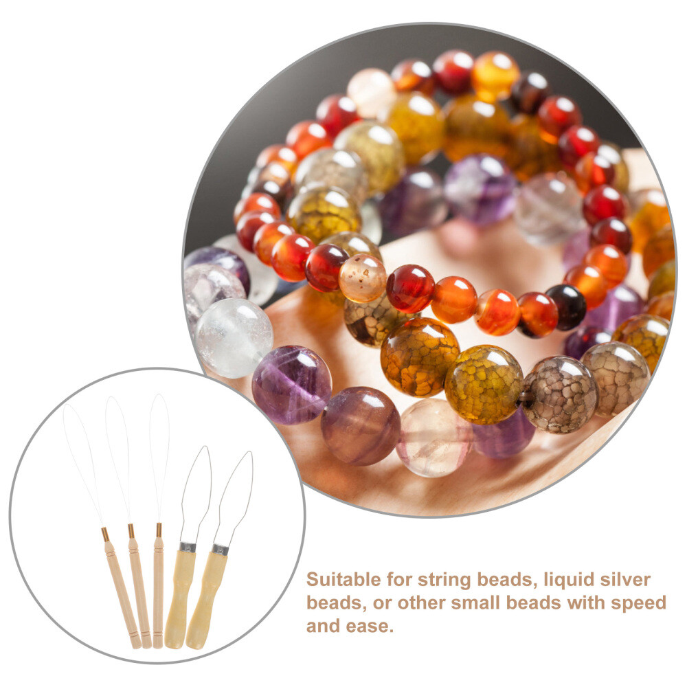 5 Pcs Wood Pulling Hook Tool Bundle for Beard Beads & Hair Extensions