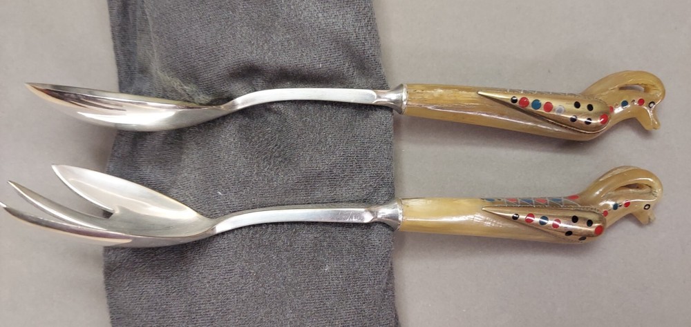 VINTAGE Fire Bird Phoenix Salad Spoon and Fork Serving Set