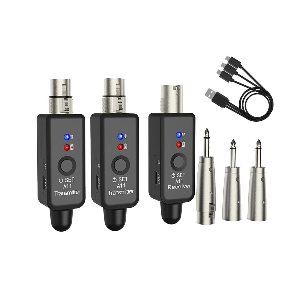 Wireless Microphone System XLR Transmitter Receiver Rechargeable Speaker Adapter