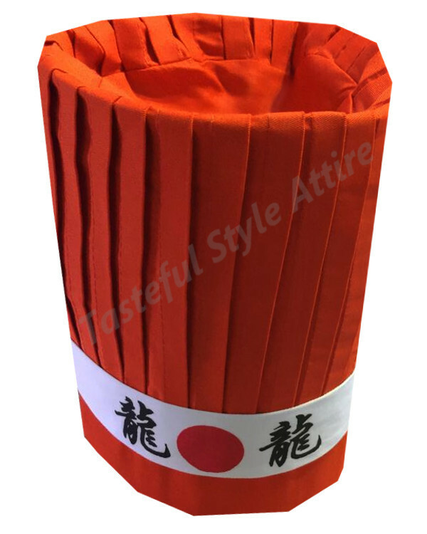 Orang Hibachi chef hat, headband, plastic hat holder net, Hibachi chef hat sets