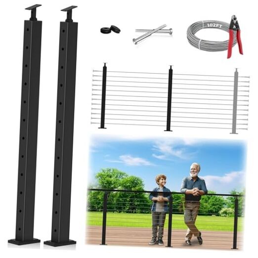 2Pack One-Stop Cable Railing Post Kits Adjustable Top 42" 1 2 x Level Posts Kit