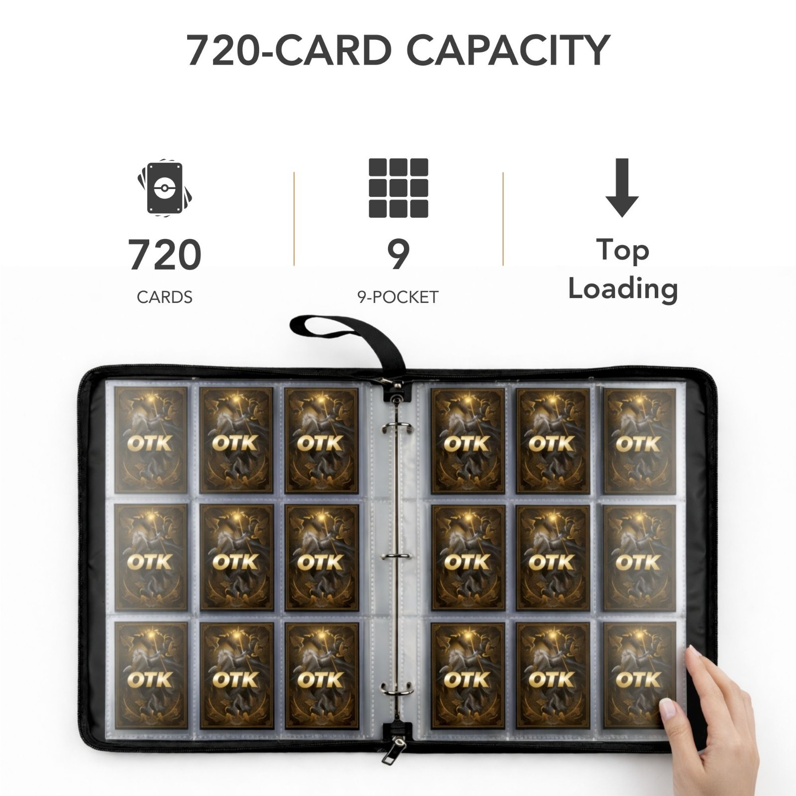 OTK Fireproof Trading Card Binder 720 Cards 3-Ring Expandable Album