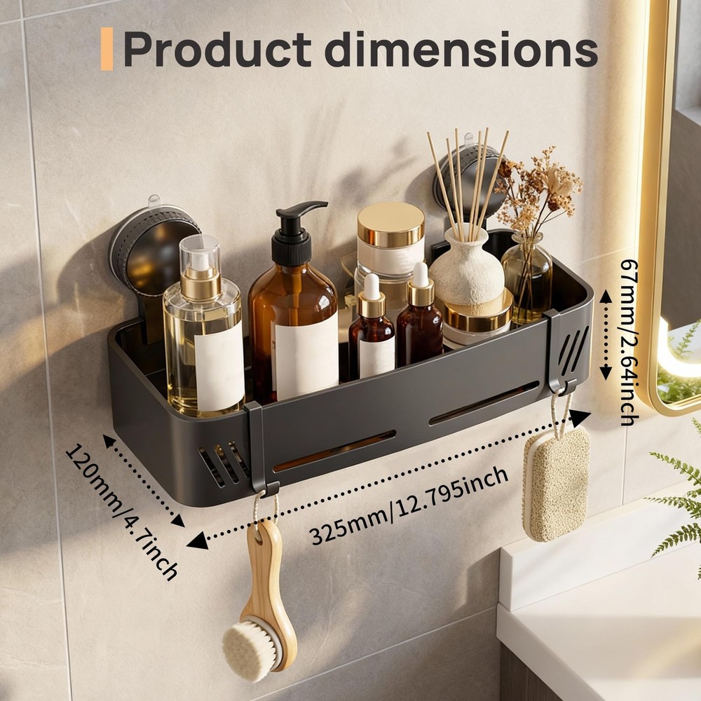 2-Tier Aluminum Suction Cup Square Shower Caddy, Rustproof No Drilling Bathro...