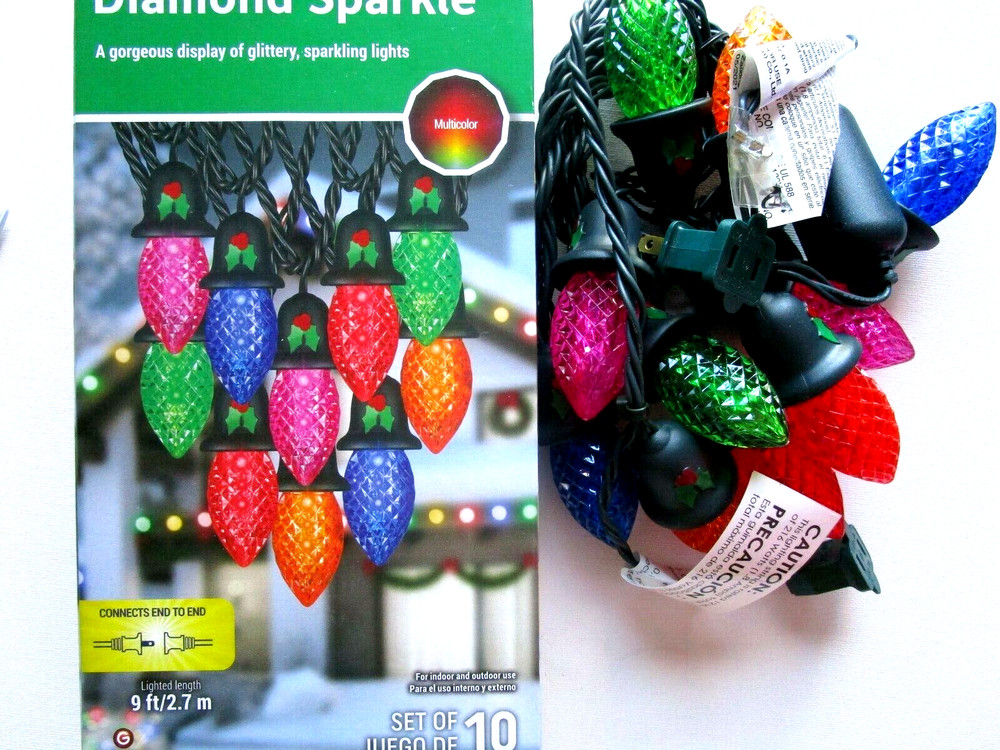 Diamond Cut LED Lights Diamond Sparkle Multi Color C9 String Lights NEW