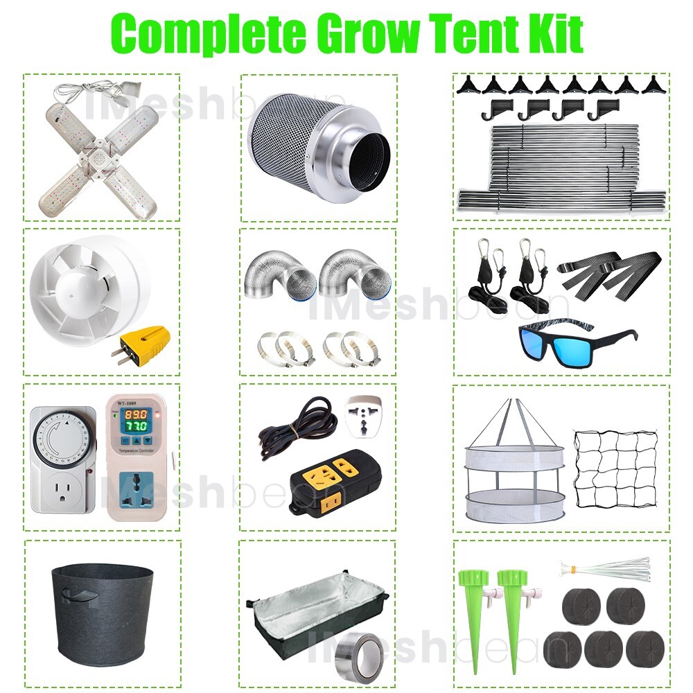 4x4 Complete Grow Tent Kit w/Full Spectrum Grow Light Air Ventilation Filter Sys