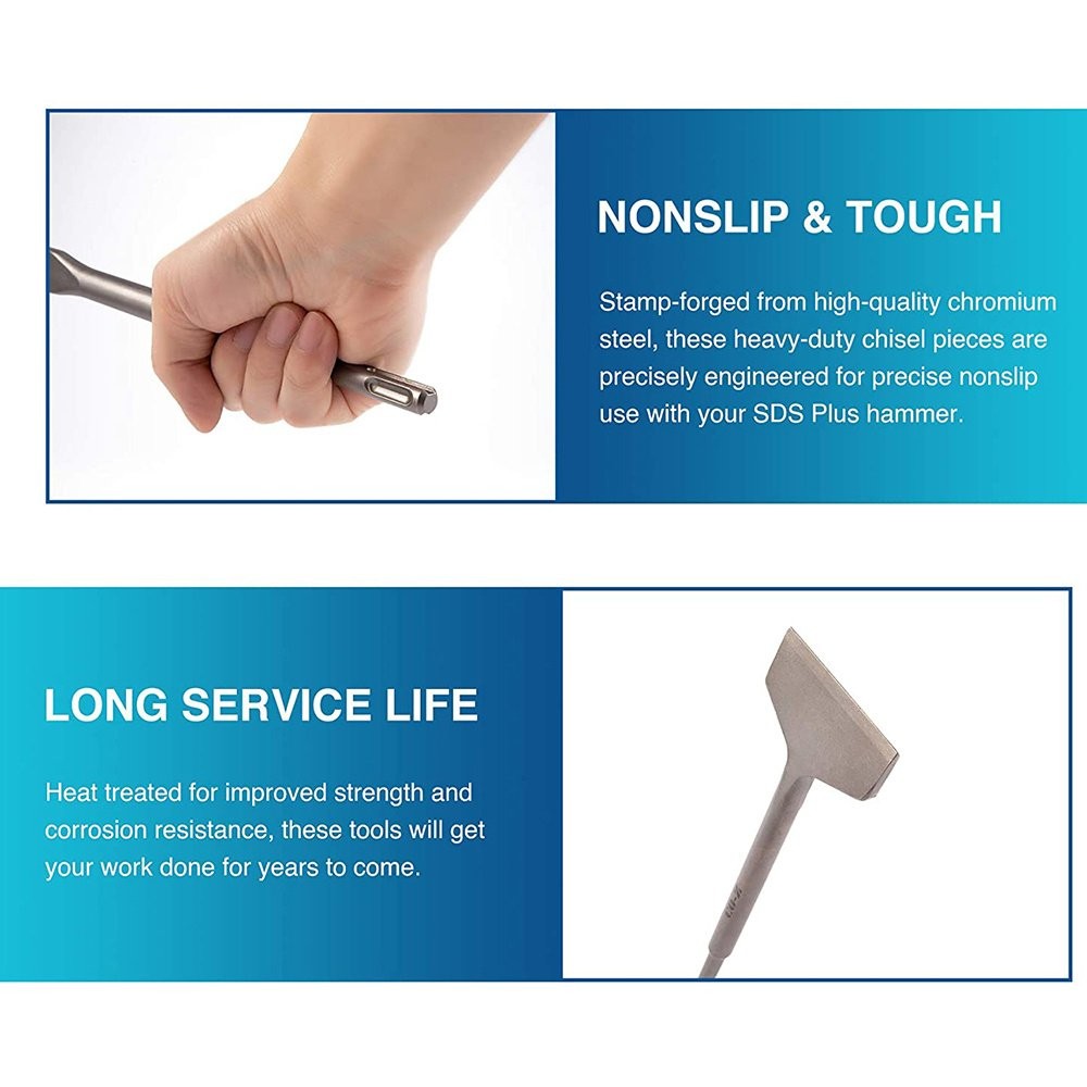 4 × SDS Plus Chisel Bits Flat Chisel Grooving Chisel Point Chisel High Quality