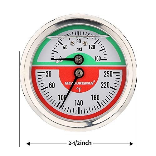 Tridicator, Thermo-Manometer, 2-1/2", Silicone Oil Back Mount-Liquid Filled