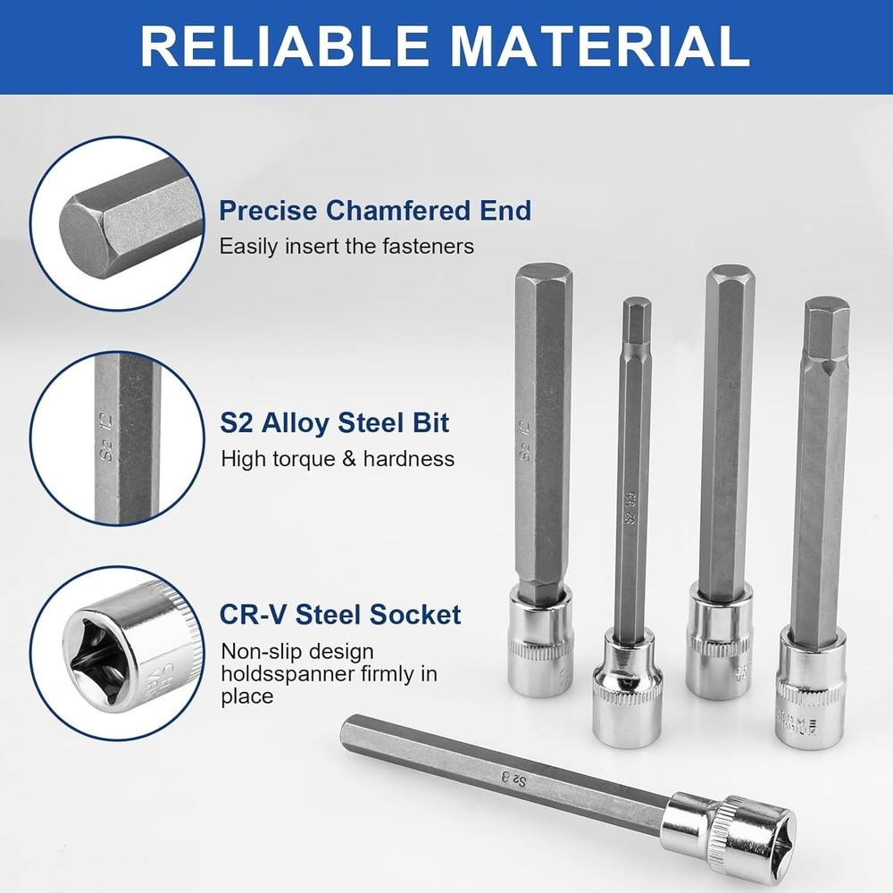 20PCS Extra-Long Allen Hex Bit Socket Set, 3/8 Inch Drive Allen Socket Set, SAE