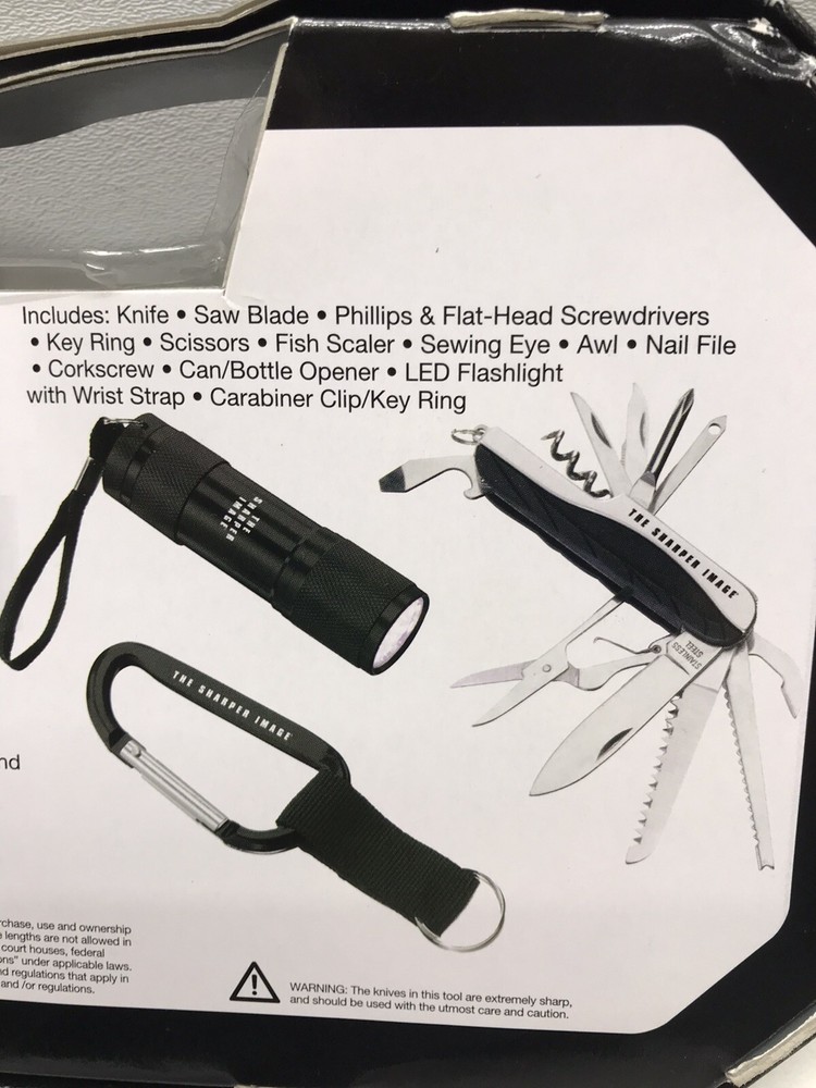 The Sharper Image SH6027SL 3 Pc. Multi Tool Kit Flashlight Carabiner Silver