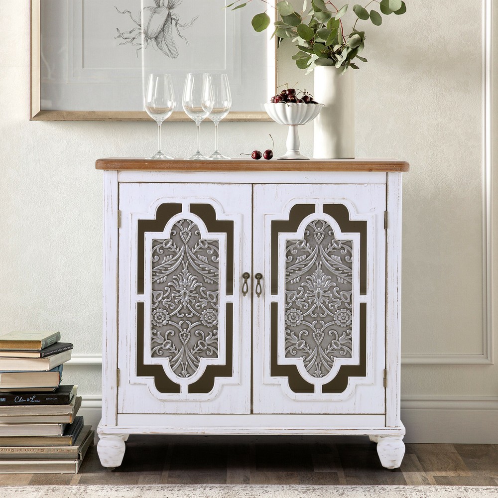 Accent Storage Cabinet 2 Doors Decorative Cabinet Buffet & Sideboard White