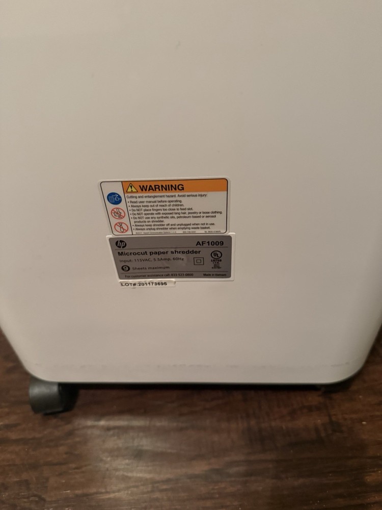 HP AF1009 Micro-shred High Security Paper Shredder, Model AF1009, Microcut
