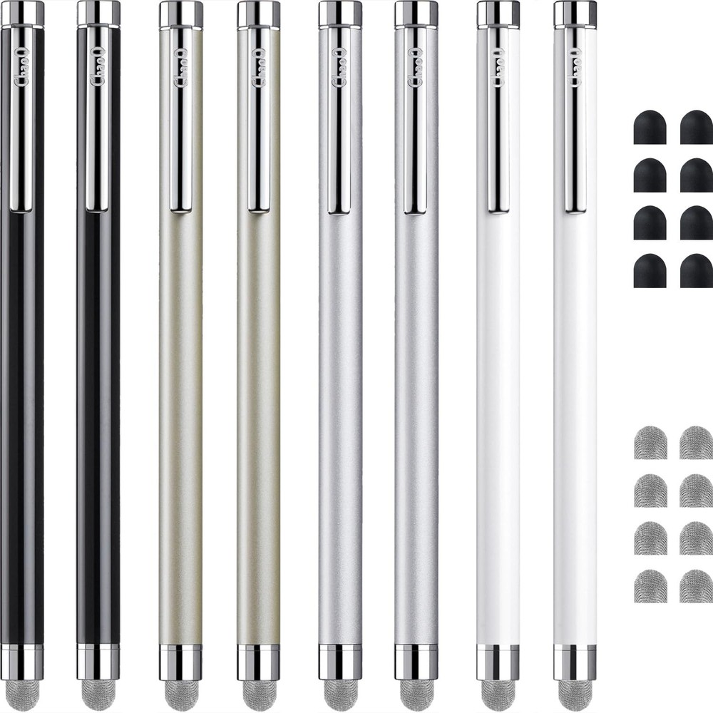 8 Pcs Touch Screen Stylus Pens - Capacitive with Replaceable Mesh & Rubber Tips