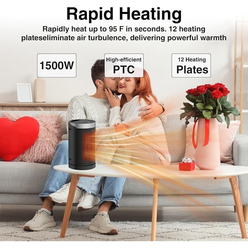Portable Space Heater Fast Heating Remote Control Oscillation Safety Features US