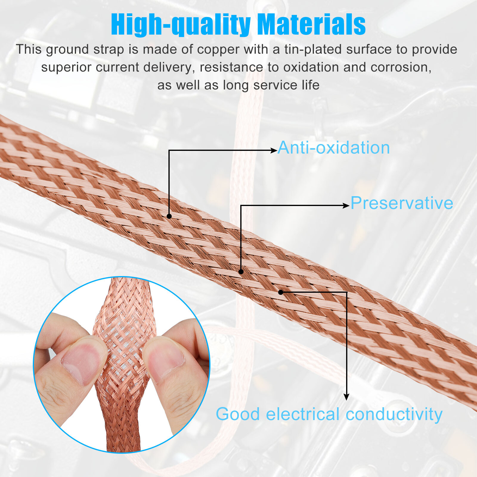 4x Engine Ground Strap Copper Cable Kit For Car Truck Firewall Engine Body Frame