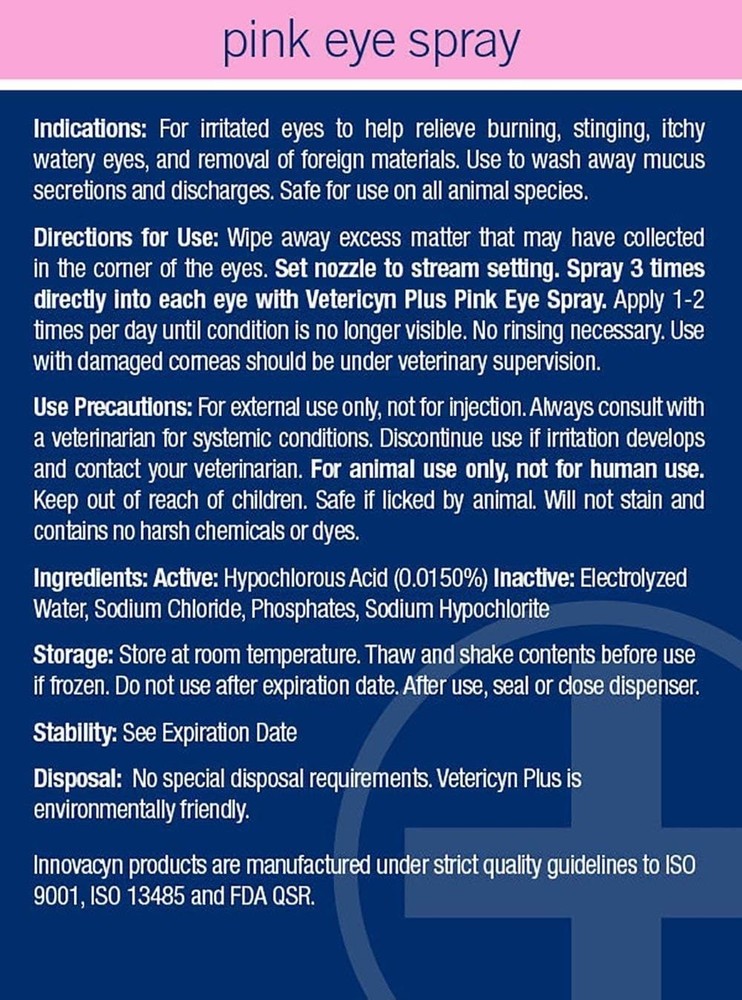 16oz Vetericyn Plus Pink Eye Spray - Safe, pH-Balanced Formula for Animals