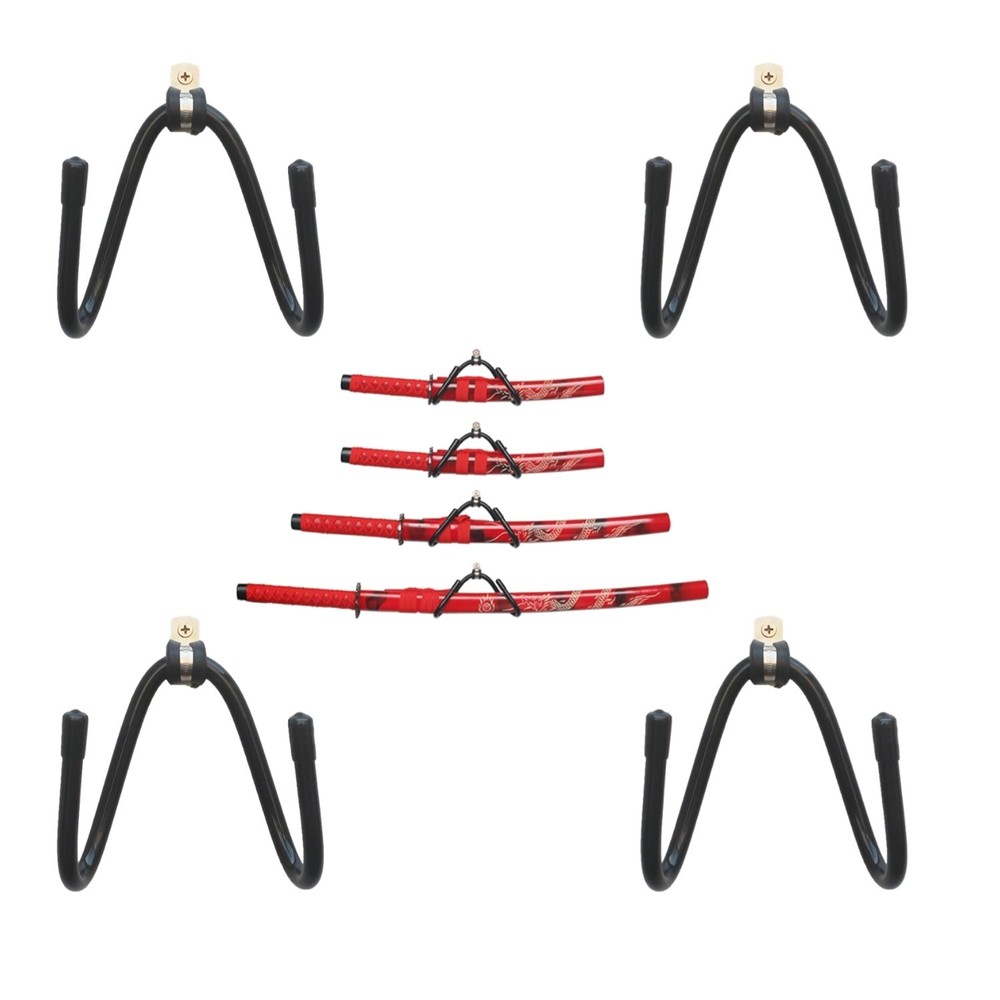 Versatile Sword Display Rack - Holds 4 Swords, Wall Mount Black Design