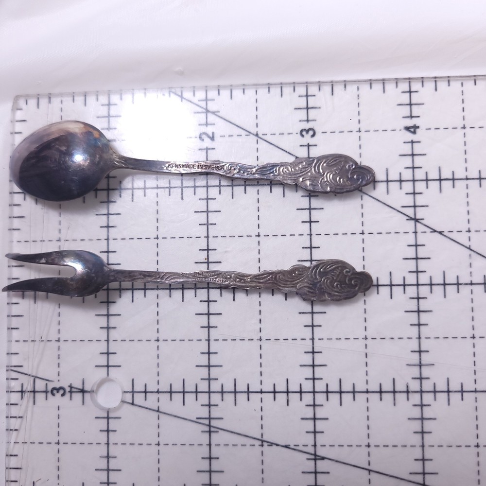Sweden Silver Tone Fork Spoon Condiments Set Box