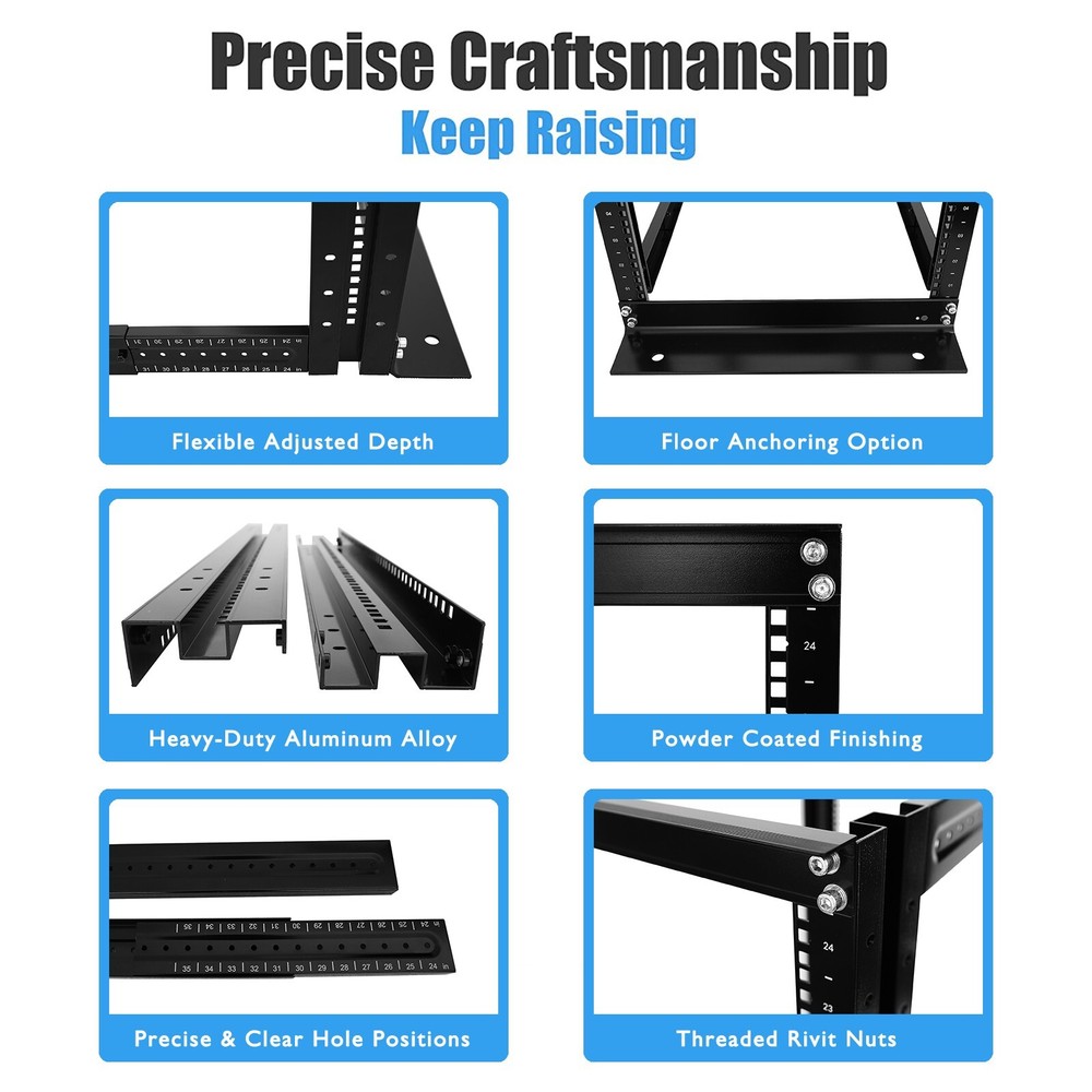 42U 4 Post Open Frame Server Rack Enclosure 19" Adjustable Depth with one shelf