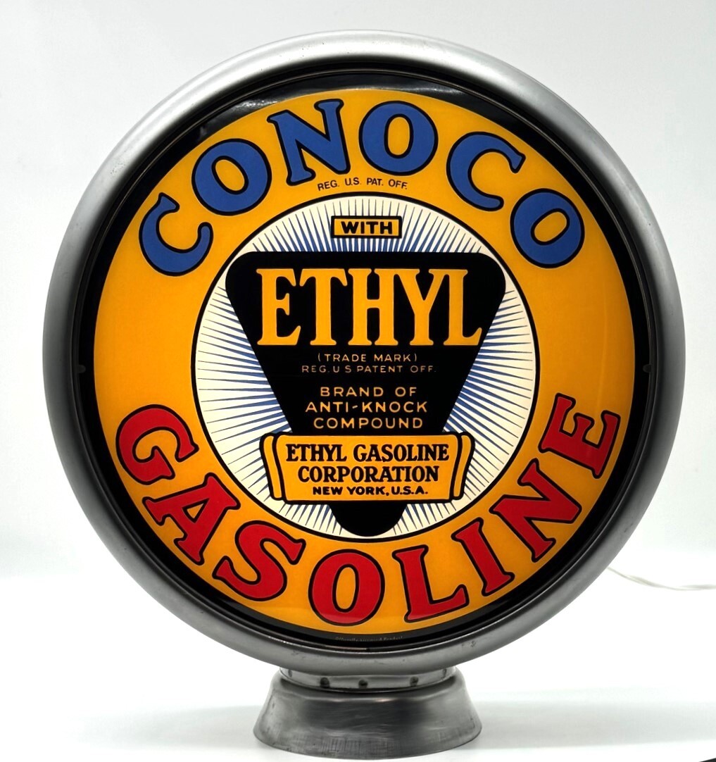 CONOCO ETHYL Yellow Background 13.5" Gas Pump Globe SHIPS ASSEMBLED!