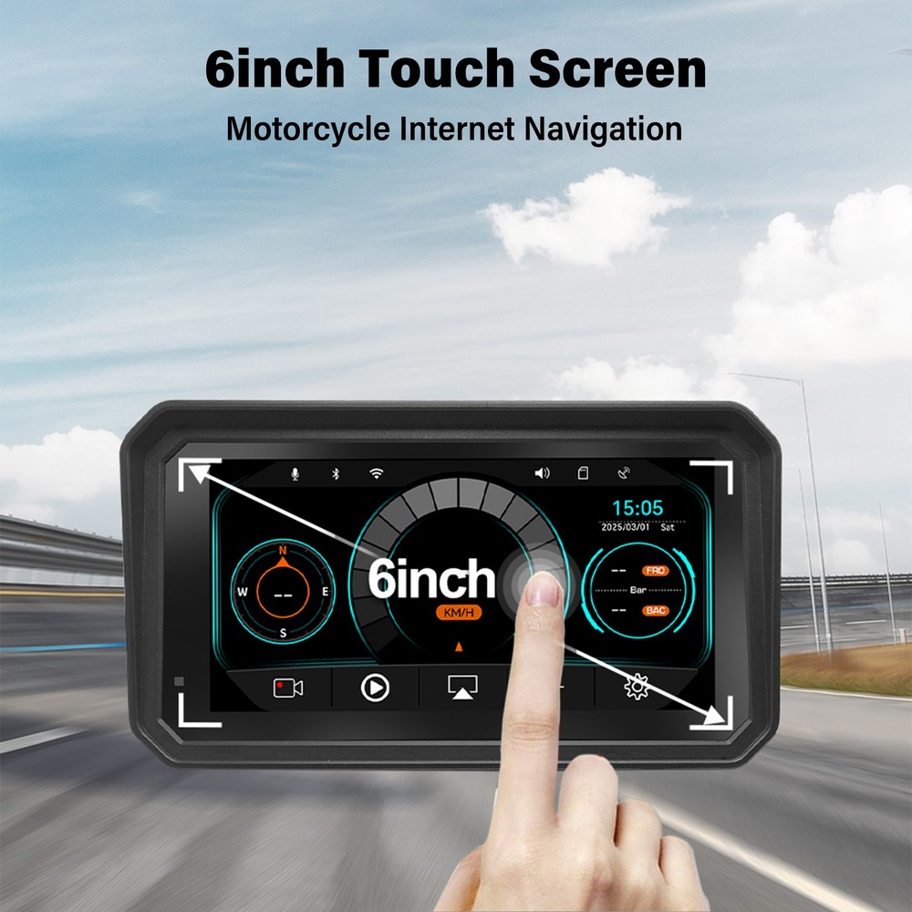 5.99" Motorcycle GPS Navigation Touch Screen Wireless CarPlay Android Auto Cam