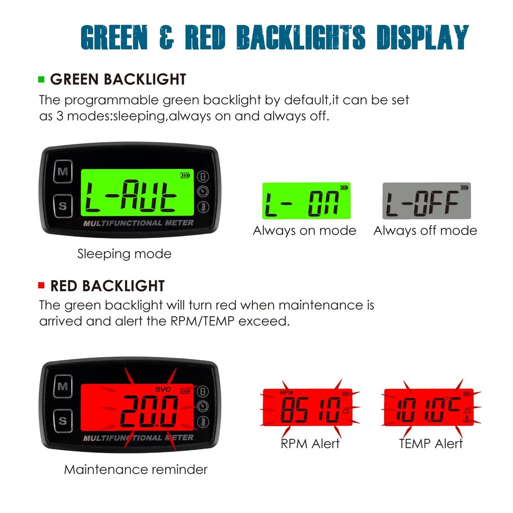 RL-HM035T-TS003 Digital Engine Temp Gauge Hours Tachometer, Backlight Display...