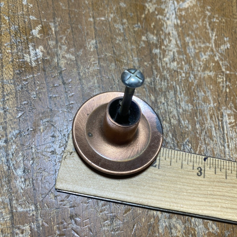 4 Vintage Used Satin Copper Drawer Knobs Concave Face Cabinet Door Pull Amerock